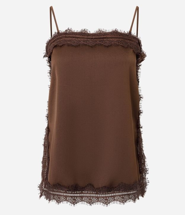 Blusa de Bretel Fino en Crepé con Detalles en Encaje