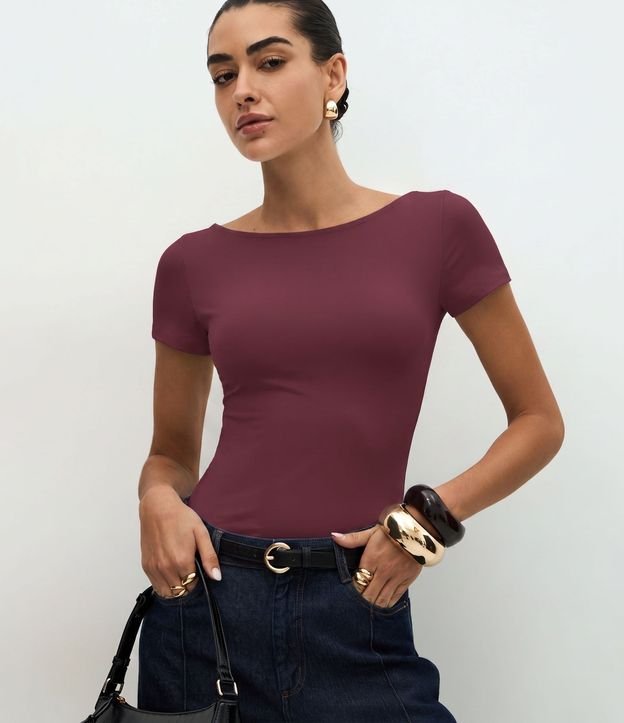 Blusa Regular en Poliamida con Escote Bote