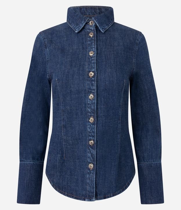 Camisa en Jeans con Botones y Puños Alargados 4