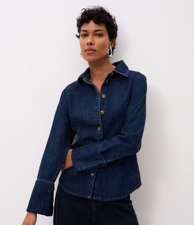 Camisa en Jeans con Botones y Puños Alargados