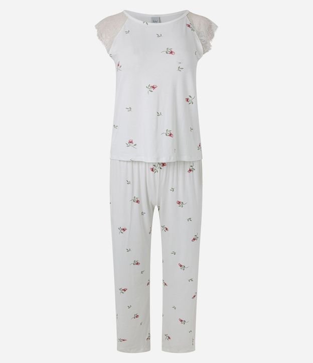 Pijama Regular en Viscolycra Floral con Encaje 5