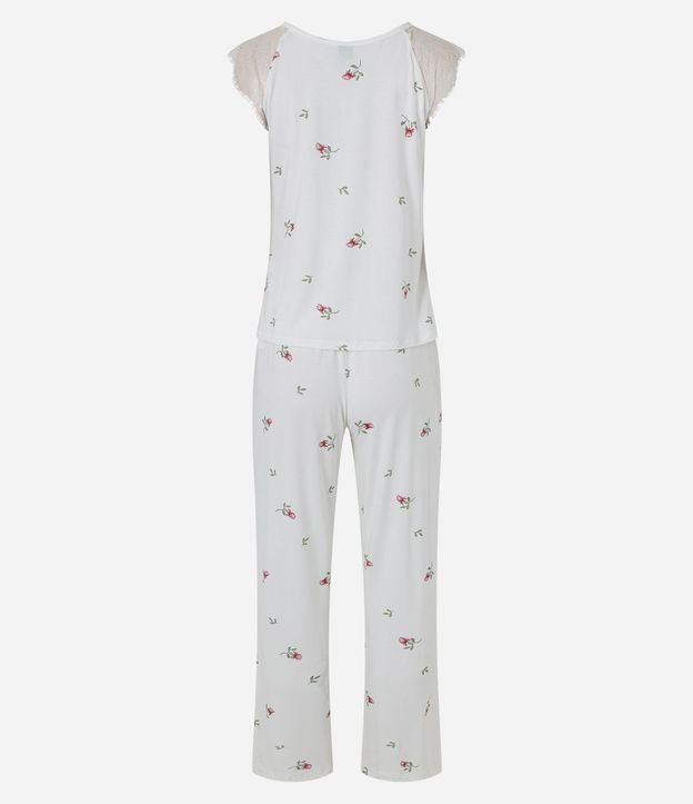 Pijama Regular en Viscolycra Floral con Encaje 7