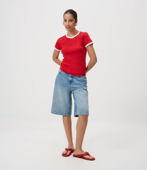 Blusa Baby Look con Mangas y Cuello Contrastantes 3