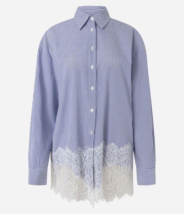 Camisa Oversize de Tricoline con Rayas y Detalle de Renda 5