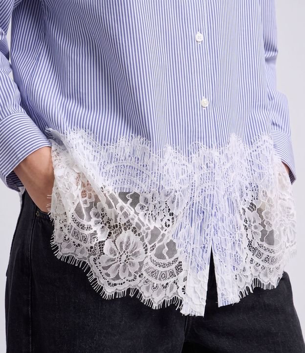 Camisa Oversize de Tricoline con Rayas y Detalle de Renda 3