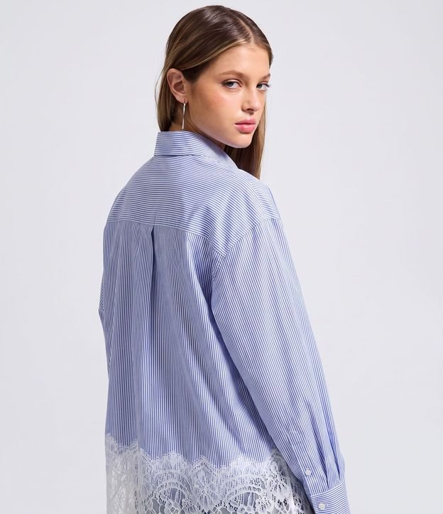 Camisa Oversize de Tricoline con Rayas y Detalle de Renda 4