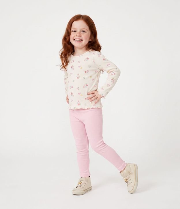 Remera Slim Infantil en Rib con Estampado Floral - Talle 1 a 6 años