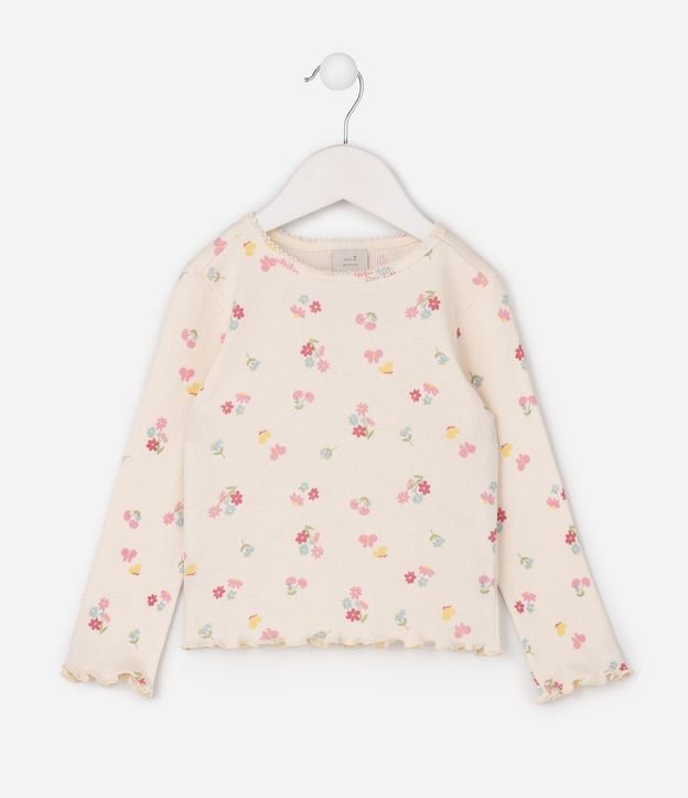Remera Slim Infantil en Rib con Estampado Floral - Talle 1 a 6 años 1
