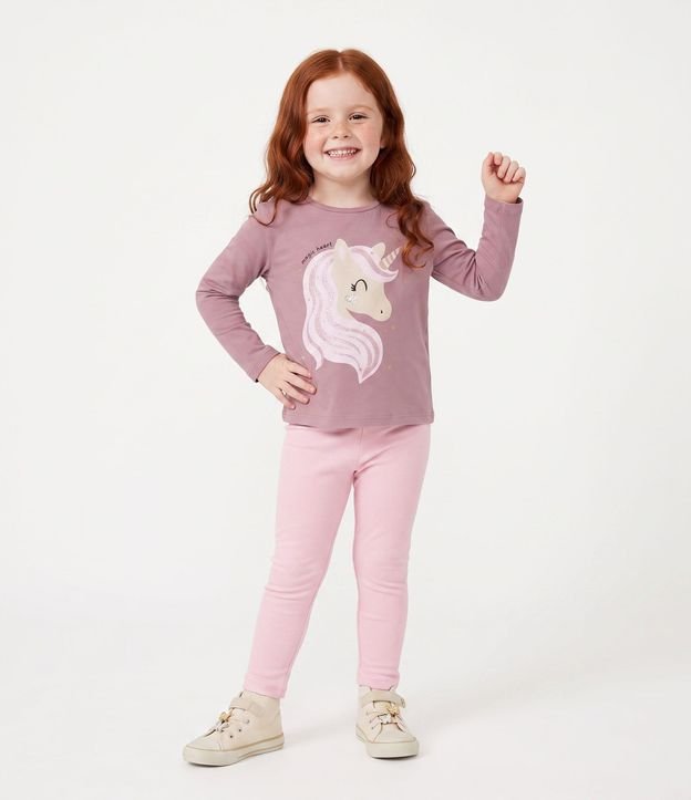 Blusa Infantil en Cotton con Estampa de Unicórnio y Flores - Talle 1 a 6 años