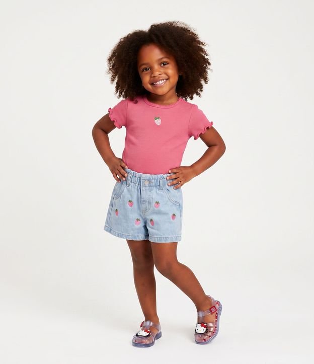 Remera Slim Infantil en Rib con Bordado de Frutilla - Talle 1 a 6 años