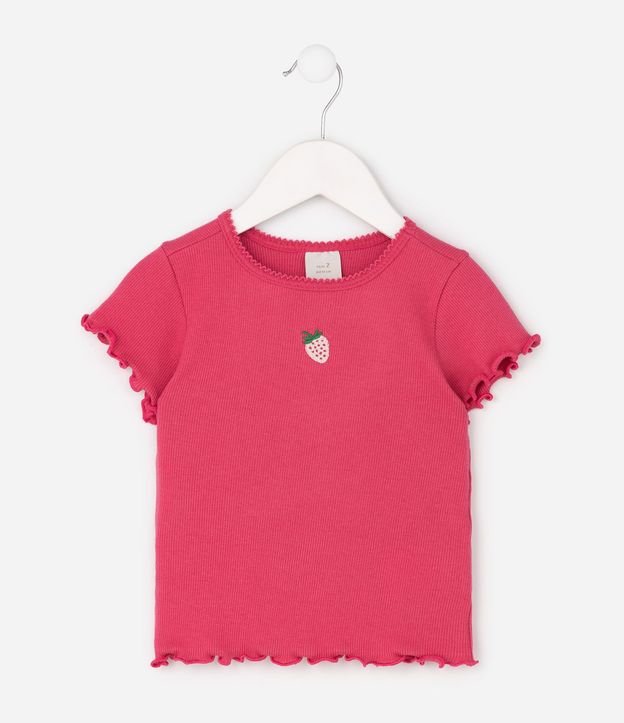 Remera Slim Infantil en Rib con Bordado de Frutilla - Talle 1 a 6 años 2