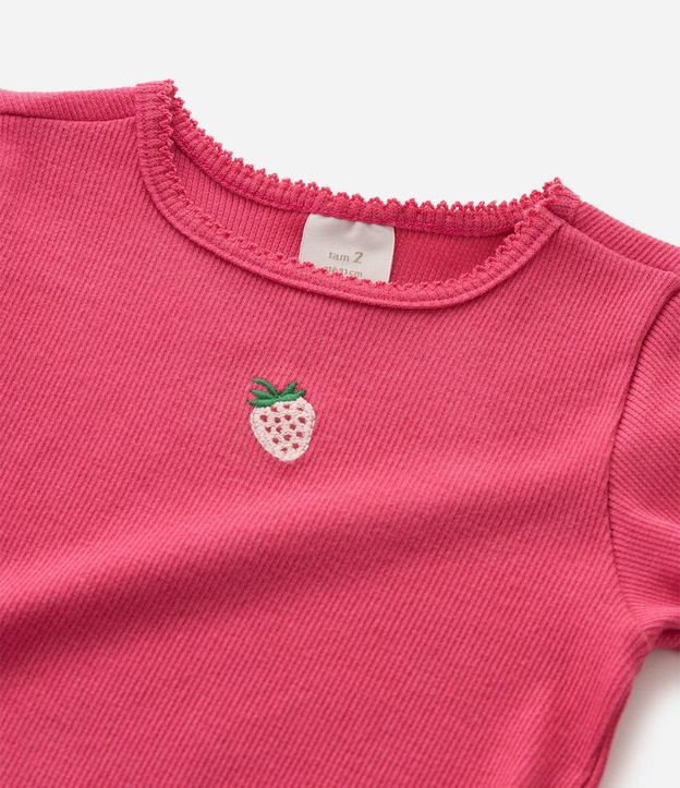 Remera Slim Infantil en Rib con Bordado de Frutilla - Talle 1 a 6 años 5