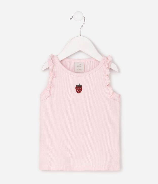Musculosa Infantil en Rib con Bordado de Frutilla y Volados - Talle 1 a 6 años 2