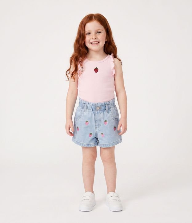 Musculosa Infantil en Rib con Bordado de Frutilla y Volados - Talle 1 a 6 años