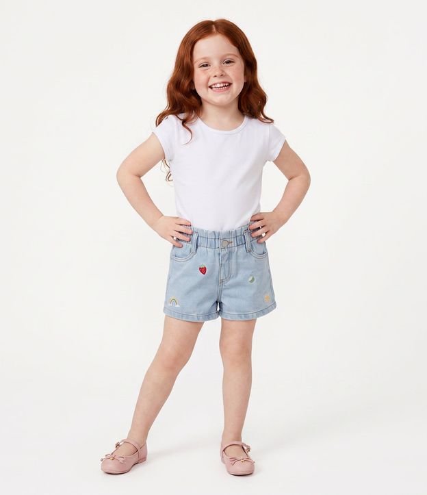 Shorts Jeans Infantil con Bordados Tropical -Talle 1 a 6 años