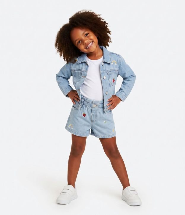 Campera Jeans Infantil Mini Bordado Tropical - Talle 1 a 6 años