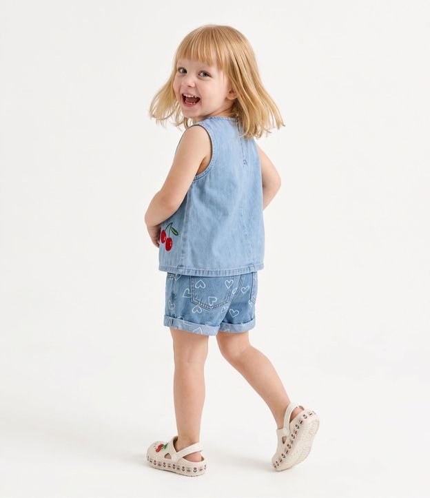 Blusa Bata Infantil en Jeans con Bordado de Cereza - Talle 1 a 6 años 3