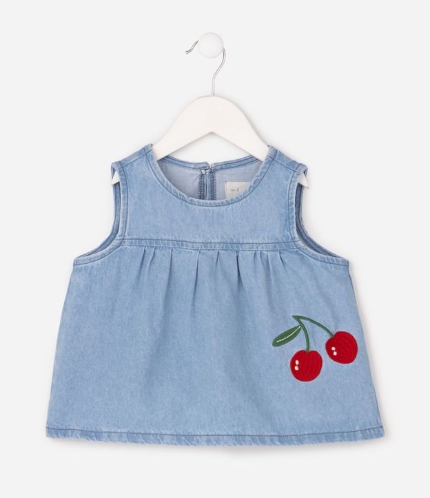 Blusa Bata Infantil en Jeans con Bordado de Cereza - Talle 1 a 6 años 7