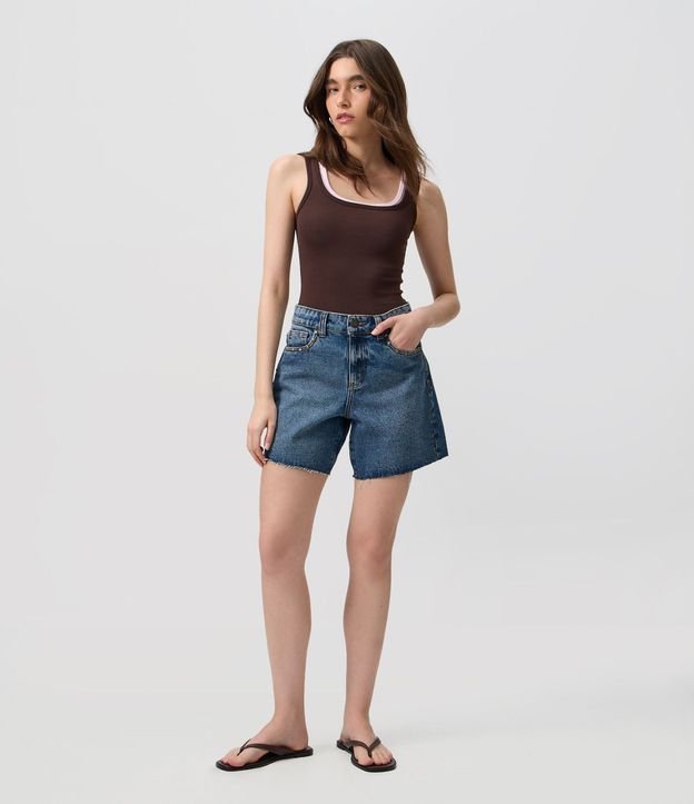 Short Midi en Jeans con Cintura Mediana y Tachuelas