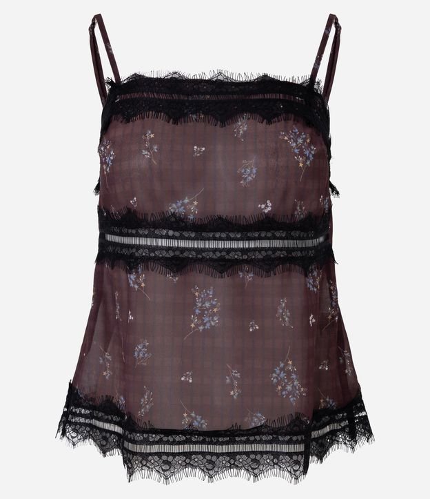 Blusa de Bretel Fino en Viscolino Floral con Encaje 5