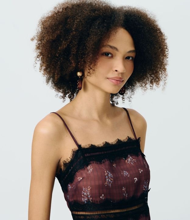 Blusa de Bretel Fino en Viscolino Floral con Encaje 3