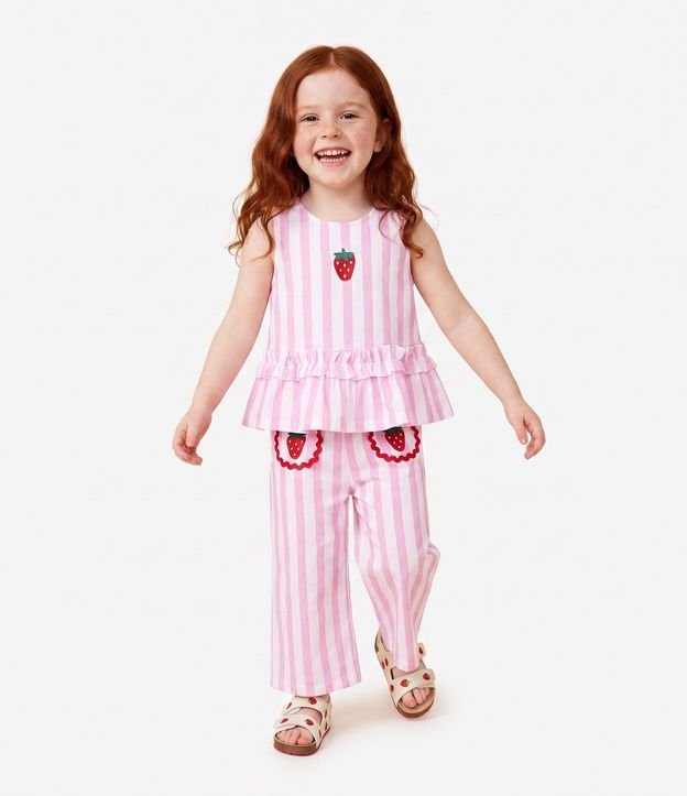 Conjunto Infantil con Estampa Rayada y Bordado de Frutilla - Talle 1 a 6 años