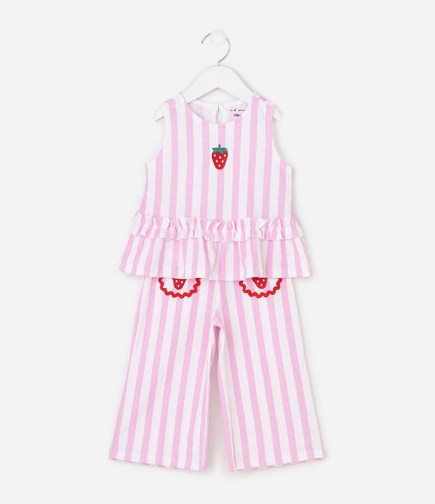 Conjunto Infantil con Estampa Rayada y Bordado de Frutilla - Talle 1 a 6 años 2