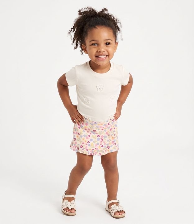 Short Pollera Infantil en Cotton con Volado Floral - Talle 1 a 6 años 1