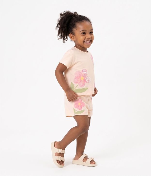 Conjunto Infantil en Algodón Flores Acuareladas con Lentejuela en la Blusa - Talle 1 a 6 años 2