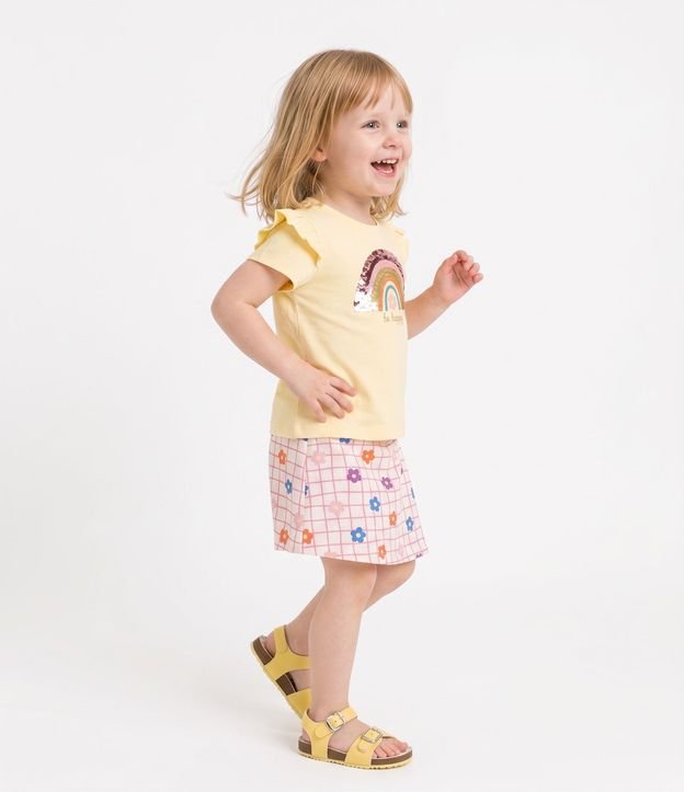 Conjunto Infantil Poim Blusa Manga Corta y Short Pollera Arco-Íris Talle 1 a 6 años 2