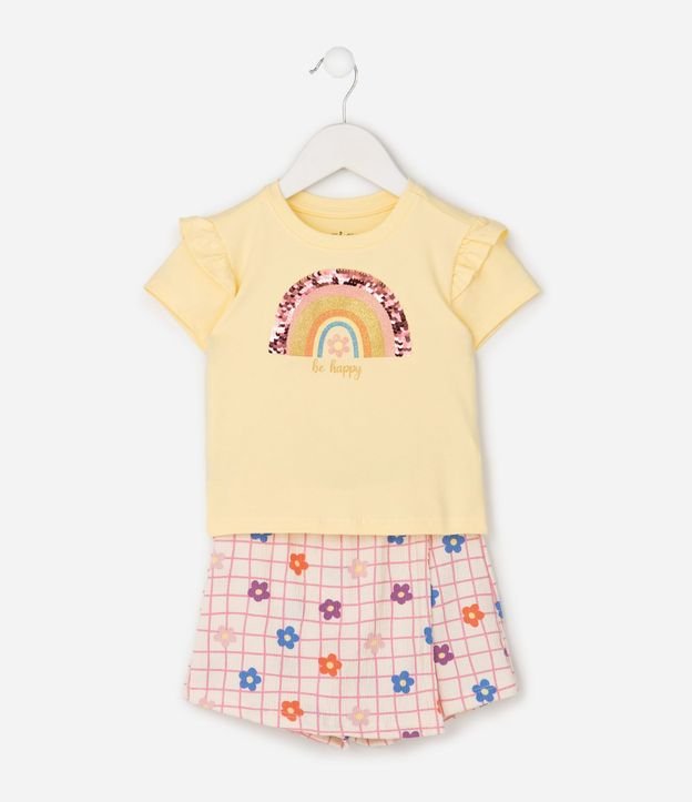 Conjunto Infantil Poim Blusa Manga Corta y Short Pollera Arco-Íris Talle 1 a 6 años 1