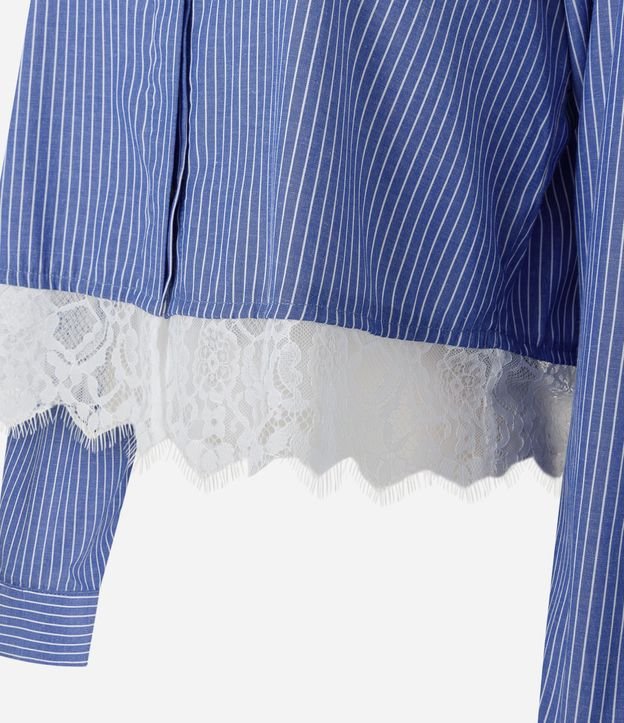 Camisa Cropped en Tricolina Raya de tiza con encaje 6