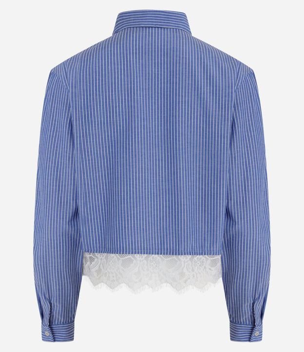 Camisa Cropped en Tricolina Raya de tiza con encaje 7