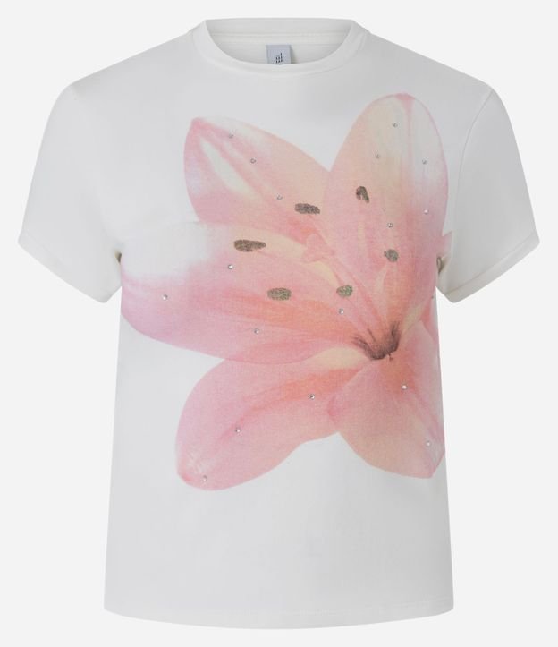 Remera Baby Tee con Estampado Lírio y Aplicación en Pedrerias 5