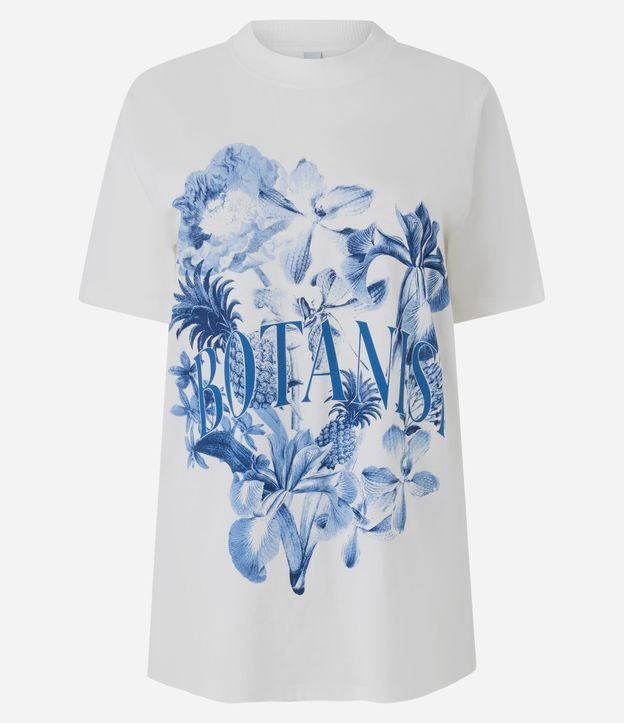 Remera Alargada en Algodón con Estampado Floral y Lettering Botanist 5