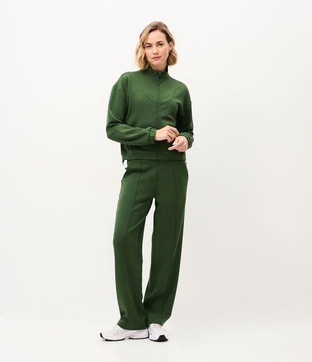 Pantalón Recto Deportiva con Frisos Delanteros y Cintura Ancha