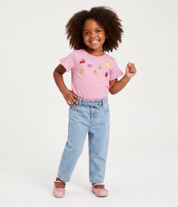 Remera Infantil con Volado en las Mangas y Bordado de Frutas  - Talle 1 a 6 años