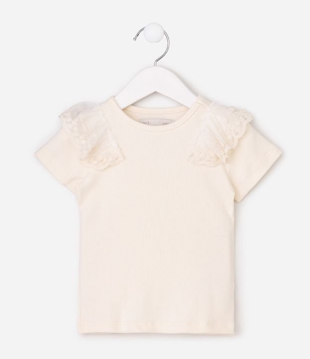 Remera Infantil en Rib con Tule y Lentejuela - Talle 1 a 6 años 2