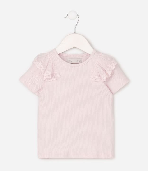 Remera Infantil en Rib con Tule y Lentejuela - Talle 1 a 6 años 2
