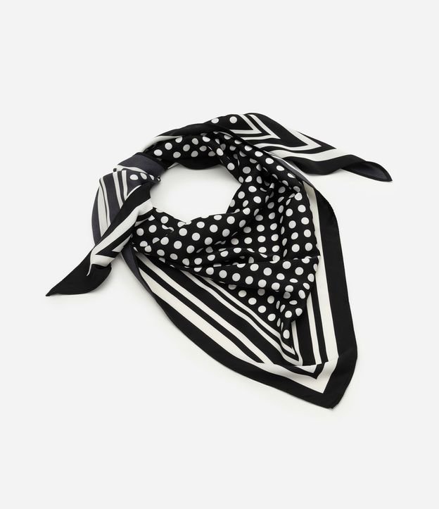Pañuelo Triangular Satinado con Estampa de Lunares y Moldura Geométrica
