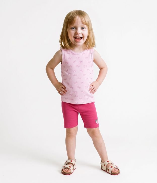 Musculosa Infantil en Rib con Estampado de Moñitas - Talle 1 a 6 años
