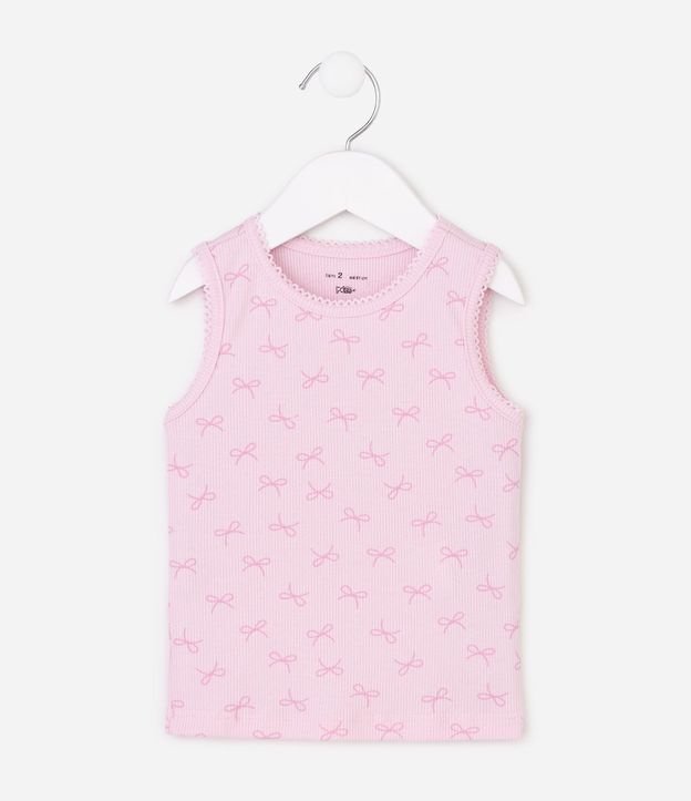 Musculosa Infantil en Rib con Estampado de Moñitas - Talle 1 a 6 años