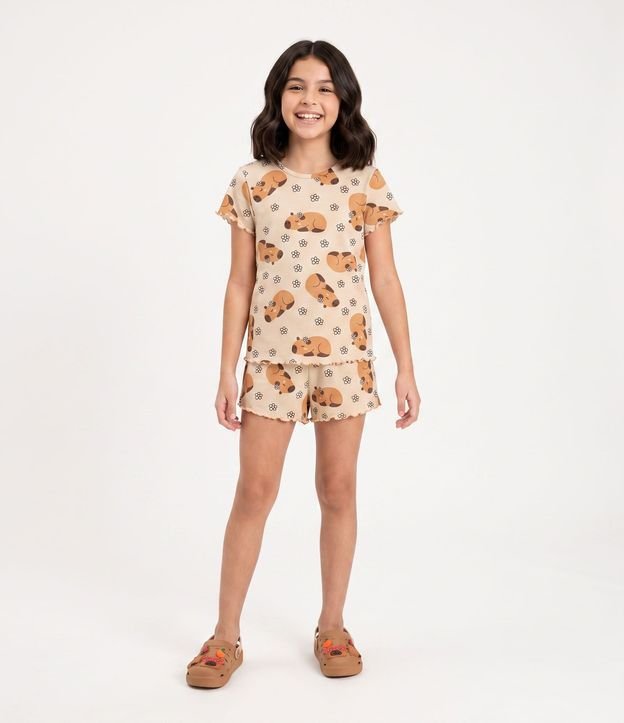 Conjunto de Pijama Infantil en Algodón con Estampa de Carpinchos - Talle 5 A 16 años