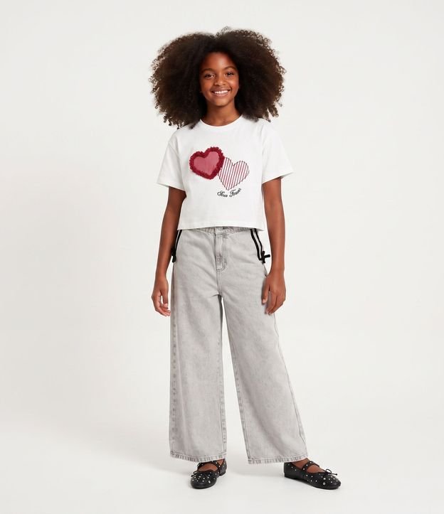 Blusa Infantil Boxy en Algodón con Aplicación de Corazones - Talle 5 a 16 años