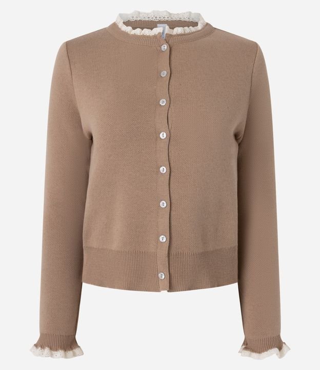 Cardigan en Punto con Botones y Detalle en Encaje 5