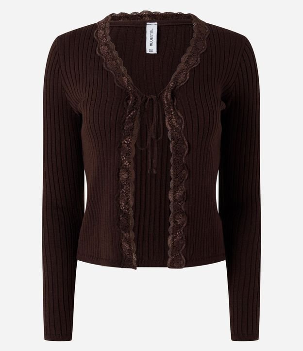 Blusa en Punto Canelado con Detalle en Encaje y Lazo 5