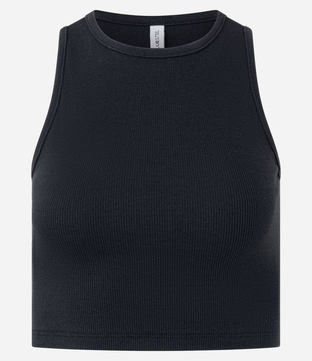 Musculosa Cropped Acanalada en Algodón con Cuello Redondo