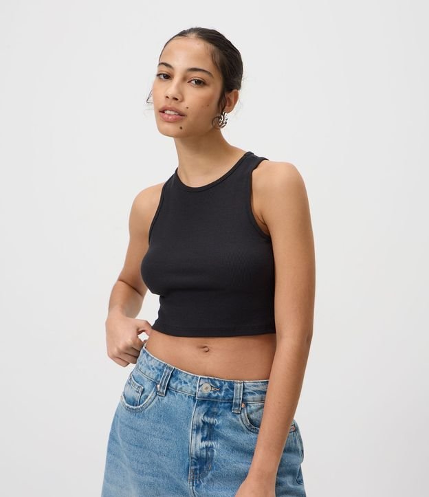 Musculosa Cropped Acanalada en Algodón con Cuello Redondo 1