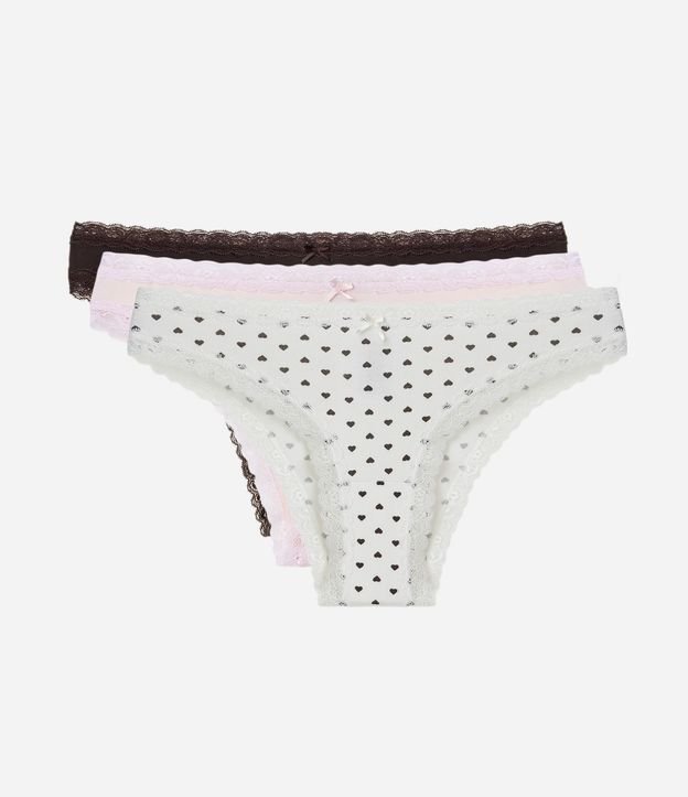 Kit 3 Biquínis Bombacha en Algodón con Estampado de Corazones