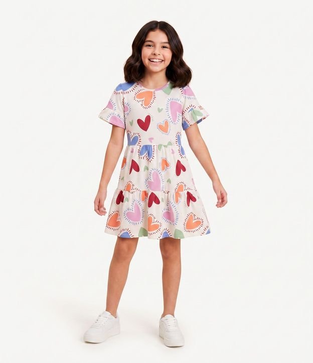 Vestido Infantil en Algodón Estampado Corazón - Talle 5 a 16 años